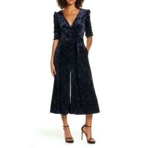 Chelsea28 Jumpsuit Blue Sparkle Wide Leg Velvet